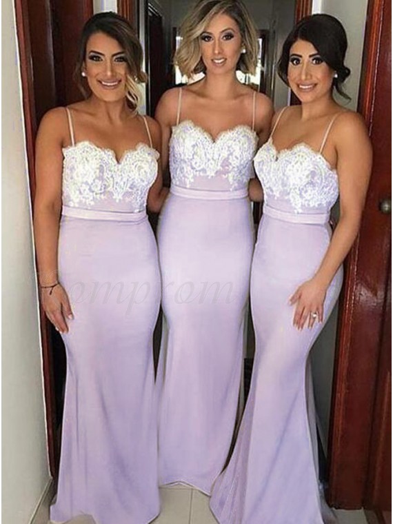 Mermaid Spaghetti Straps Lavender Backless Bridesmaid Dress With