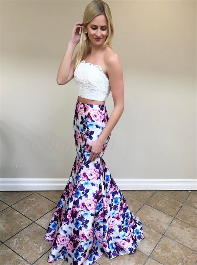 strapless two piece prom dress