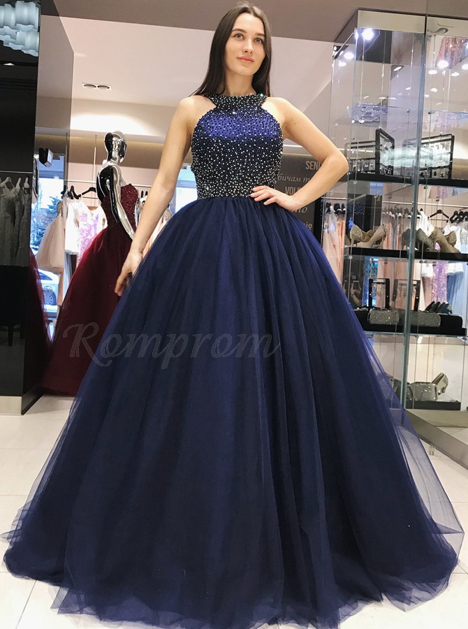 navy ball gown