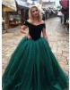 green off the shoulder ball gown