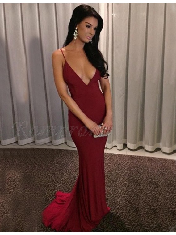 burgundy backless prom dress