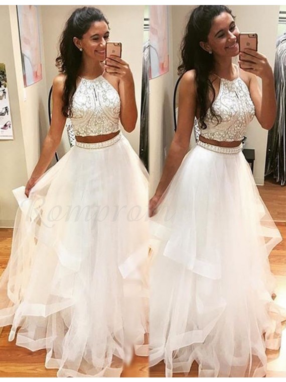 white 2 piece prom dress