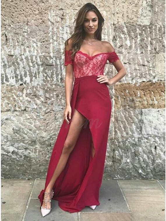 red prom dress with leg slit