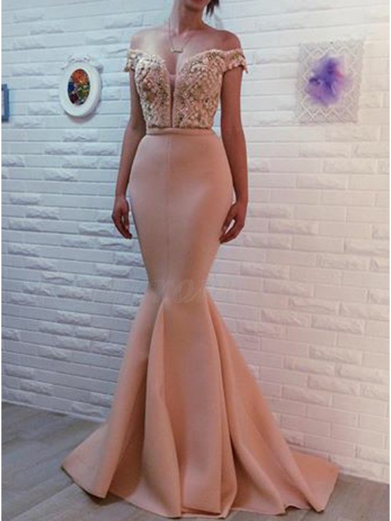 pink beaded prom dress