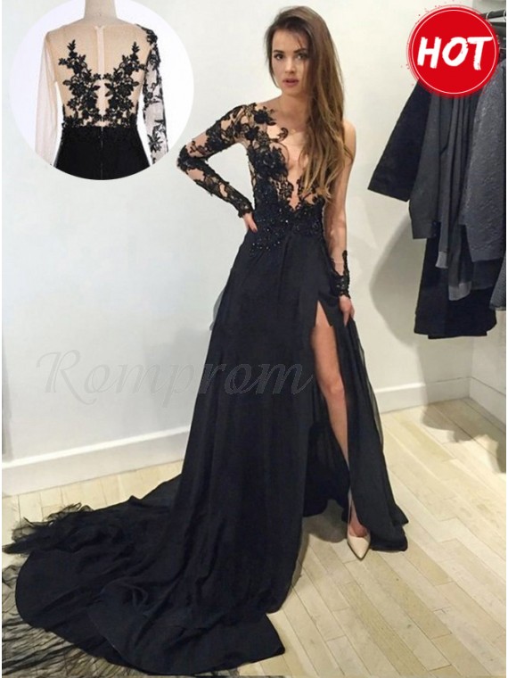 black v neck evening dress