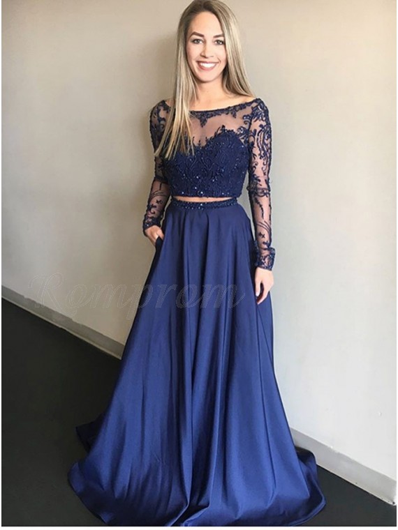 long dark blue prom dresses