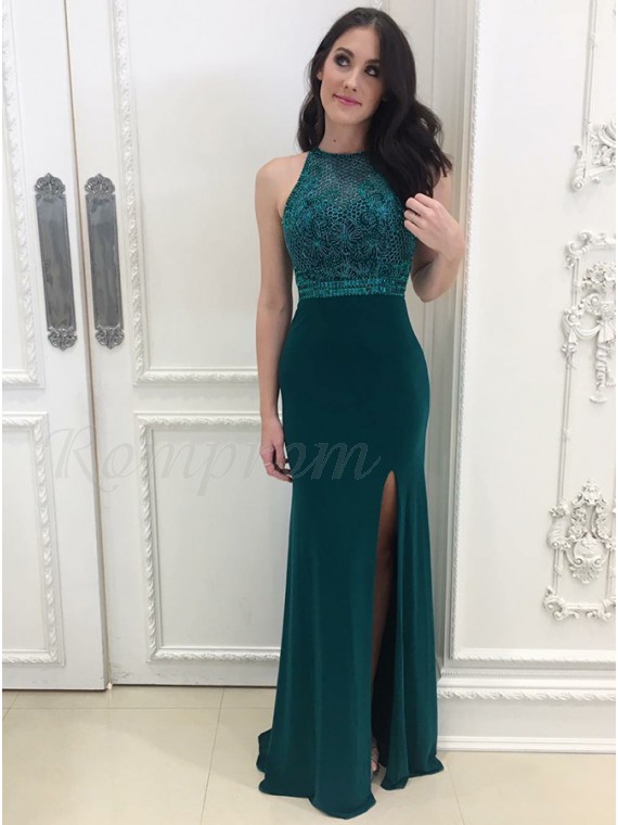 dark green floor length dress