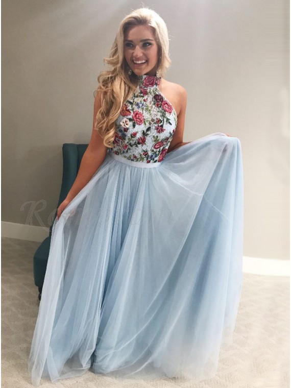 baby blue high neck dress