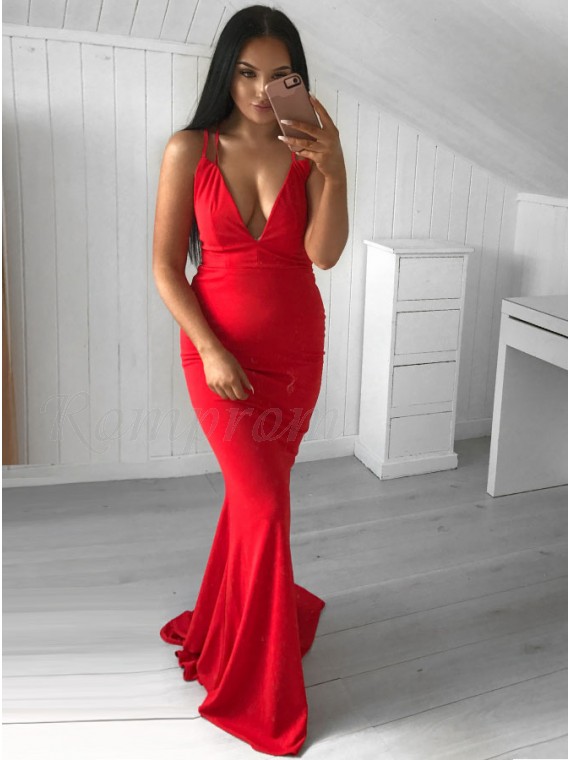 deep v neck red dress