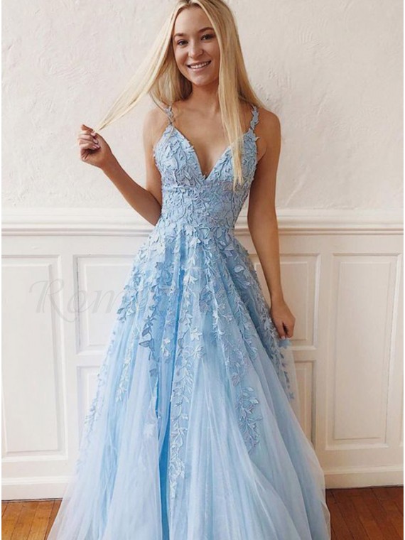 Light Blue Prom Dress with Appliques ...