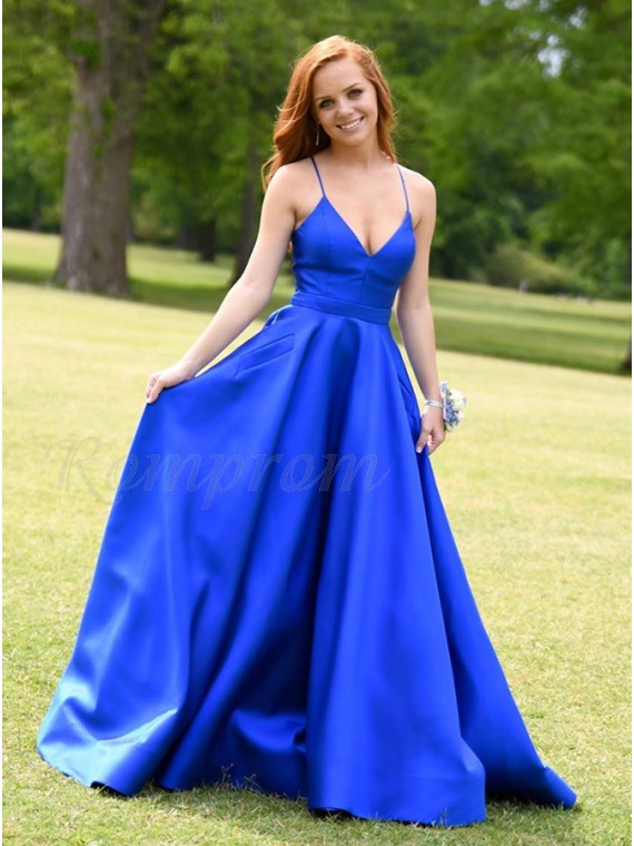 Simple Long Prom Dress Satin Royal Blue ...
