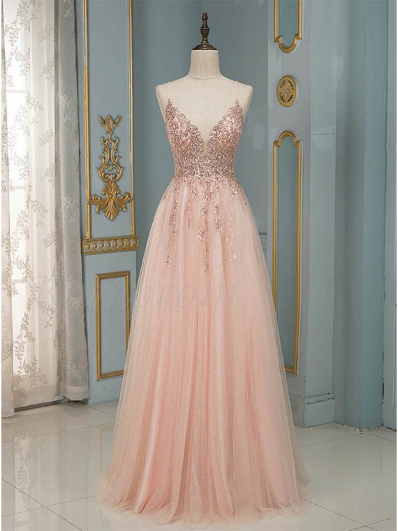 Pink Long Prom Dress with Sequin