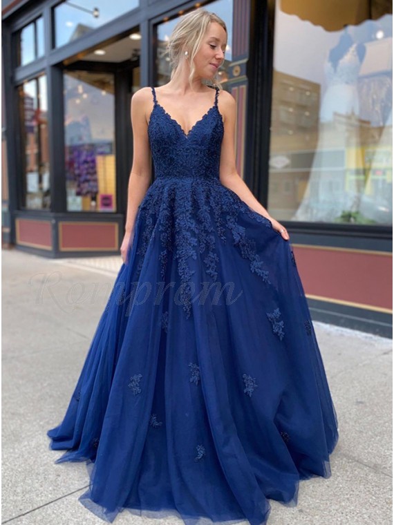 Long Navy Blue Prom Dress with ...