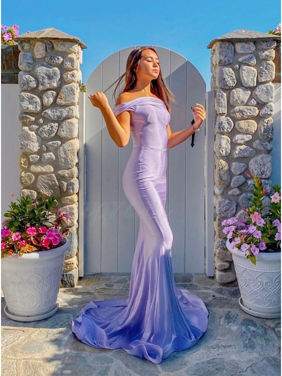 Lavender Satin Long Prom Dress