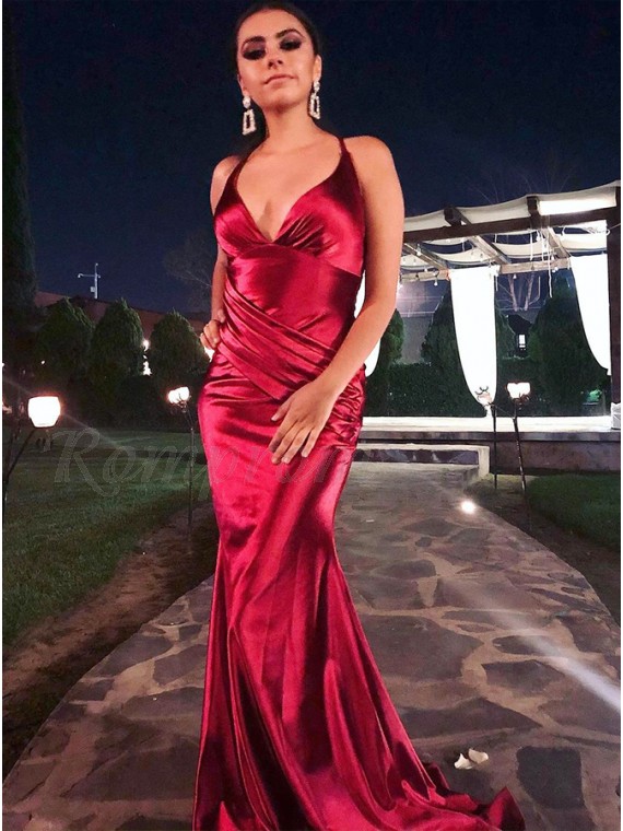 Satin Burgundy Long Prom Dress