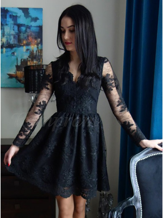 short black long sleeve homecoming dresses