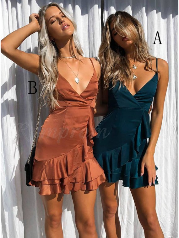 A-Line Spaghetti Straps Short Peacock Blue Homecoming Cocktail Dress with Ruffles