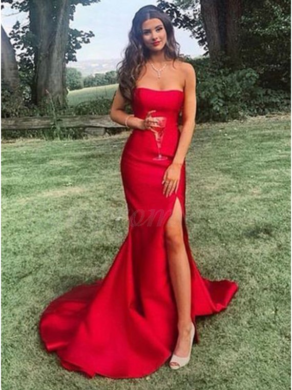 red strapless mermaid dress