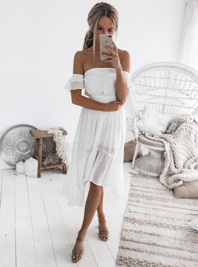 high low white dress with sleeves
