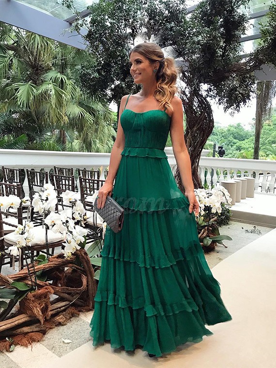 green tiered dress