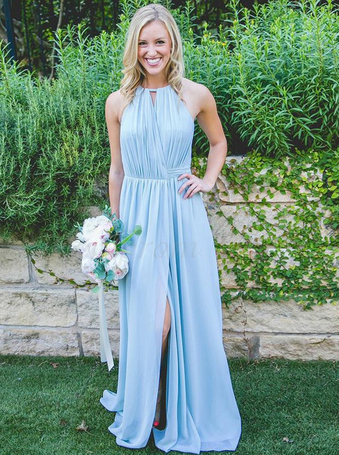 light blue chiffon bridesmaid dress