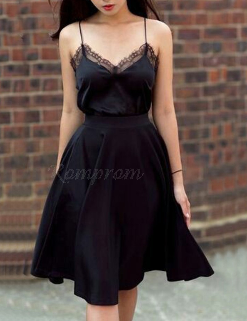black satin dress with lace