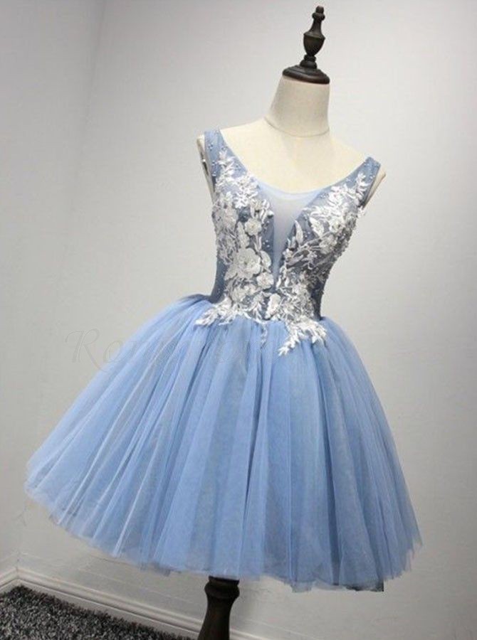 A-Line Crew Neck Blue Appliques Homecoming Dress - $115.99 only ...