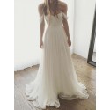 A-Line Off-the-Shoulder White Chiffon Simple Wedding Dress with Pleats