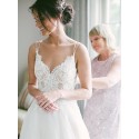 A-Line Spaghetti Straps Backless Wedding Dress with Lace