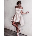  High Low Off-the-Shoulder Champagne Homecoming Dress with Pleats