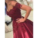 Ball Gown Off-the-Shoulder Burgundy Prom Dress with Appliques Beading 