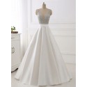 Elegant A-Line Deep V-Neck Long Backless White Prom Dress with Beading 