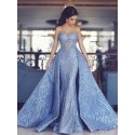 Mermaid Sweetheart Detachable Train Blue Prom Dress with Appliques