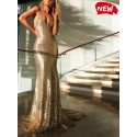 Mermaid Spaghetti Straps Backless Gold Sequined Prom Dress