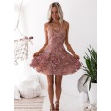 A-Line Spaghetti Straps Short Blush Homecoming Dress with Embroidery