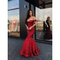 Mermaid Off-the-Shoulder Floor-Length Red Sequined Prom Dress