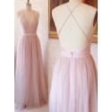 Spaghetti Straps Pink Prom Dress Sleeveless Simple Long Party Dress