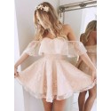 A-Line Off-the-Shoulder Short Pink/Blue Organza Cute Homecoming Dress