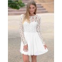 A-Line Long Sleeves White Chiffon Gorgeous Homecoming Dress with Lace