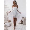 A-Line Spaghetti Straps High Low White Lace Prom Homecoming Dress