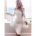 Sheath Off-the-Shoulder Bell Sleeves Knee-Length White Lace Homecoming Dress