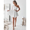 A-Line One Shoulder Above-Knee White Chiffon Homecoming Dress