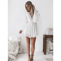 A-Line V-Neck Long Sleeves Short White Chiffon Homecoming Dress