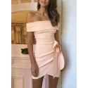 Sheath Off-the-Shoulder Short Pink Homecoming Party Dress with Sash