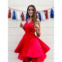 V-Neck Open Back Red Homecoming Dress with Tiered Short Party Dress
