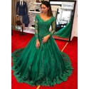 Ball Gown Scalloped-Edge Long Sleeves Hunter Quinceanera Dress with Appliques