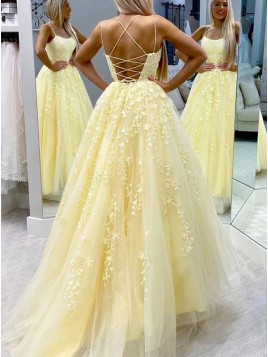 Princess Long Daffodil Prom Dress with Appliques