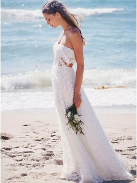 Two Piece Strapless Floor-Length Lace Beach Boho Wedding Dress