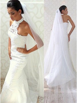 Mermaid Halter Sweep Train Gorgeous Wedding Dress with Lace