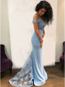 baby blue mermaid prom dresses